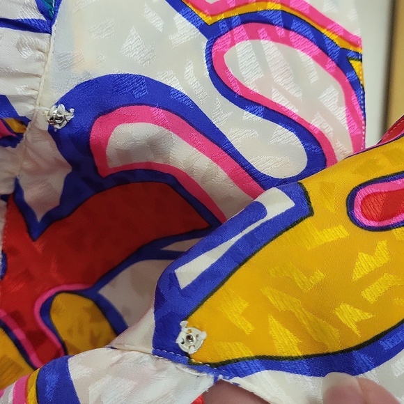 Vtg Ultimate 80s Flora Kung Silk Wrap New Wave Abstract Top - Picture 11 of 12